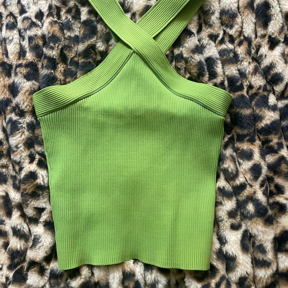 Green Ribbed Halter Top